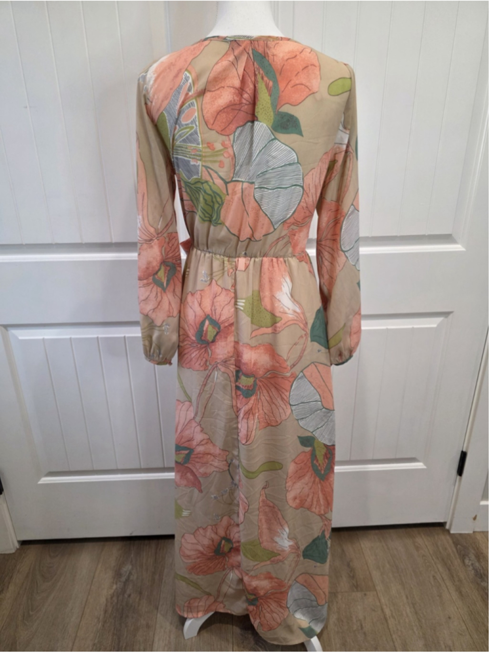 Meghan Los Angeles Sz M Floral Faux Wrap Maxi Dress Boho Resort Wedding Elegant - Picture 3 of 12